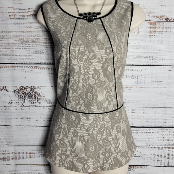 Anthropologie Tops - Weston wear Taupe/blk lace peplum tank (Final Price)